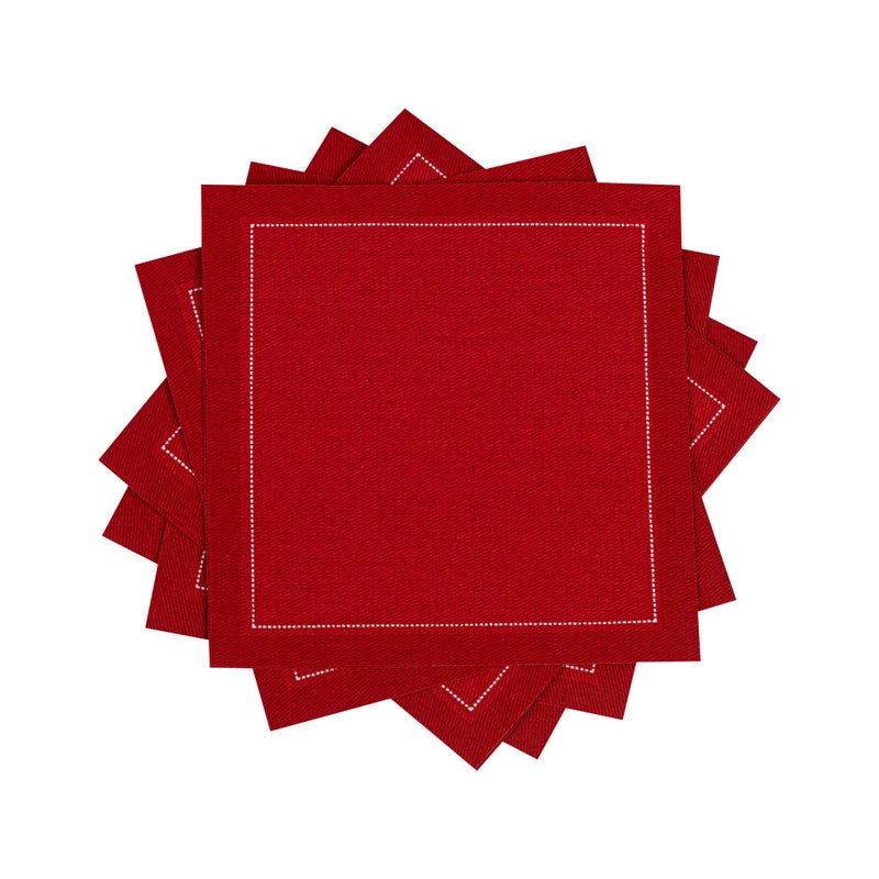 FIVE STAR NAPKINS Five Star Cocktail Napkins, 50 Luxury Cotton Disposable Cocktail Party Napkins, 4.5" x 4.5" for Home Bars, Game Nights, Beverages, Birthdays, Weddings & Holidays, Red - Image 1